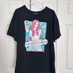 Anime Girl Pink Hair Skateboard T Graphic Shirt Size XL Do Your Best